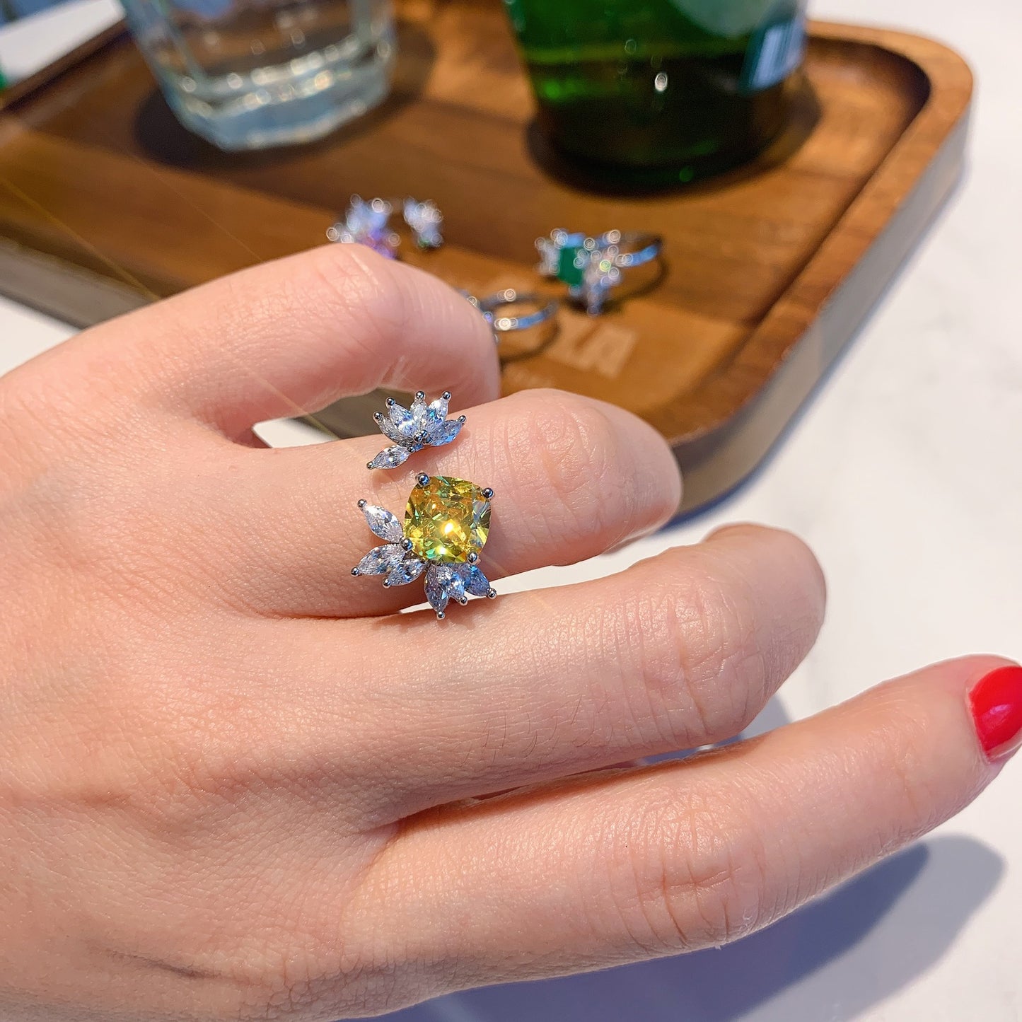 Silver Yellow Gemstone Ring .