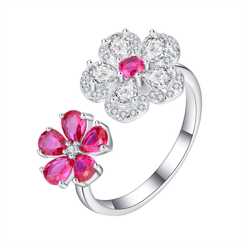 Two Flower Pink Ring .