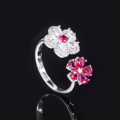 Two Flower Pink Ring .