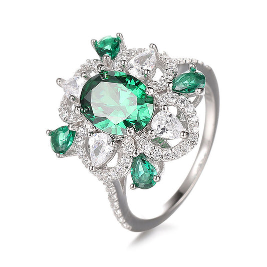 Green and White Diamond Ring