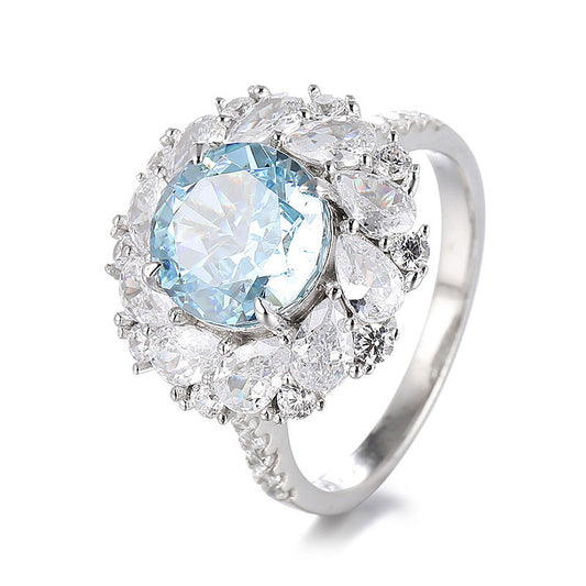 Light-Blue and White Diamond Ring