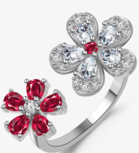 Two Flower Pink Ring .