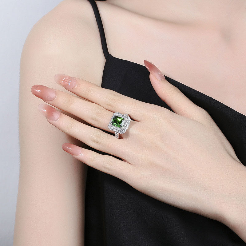 Radiant-Cut Green Diamond Halo Ring