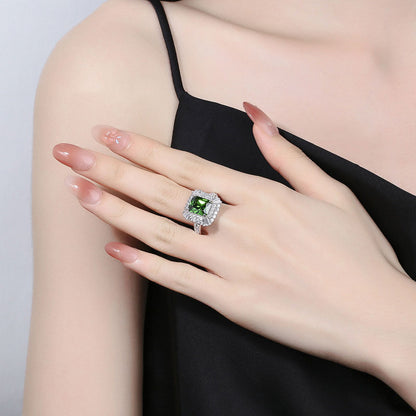 Radiant-Cut Green Diamond Halo Ring