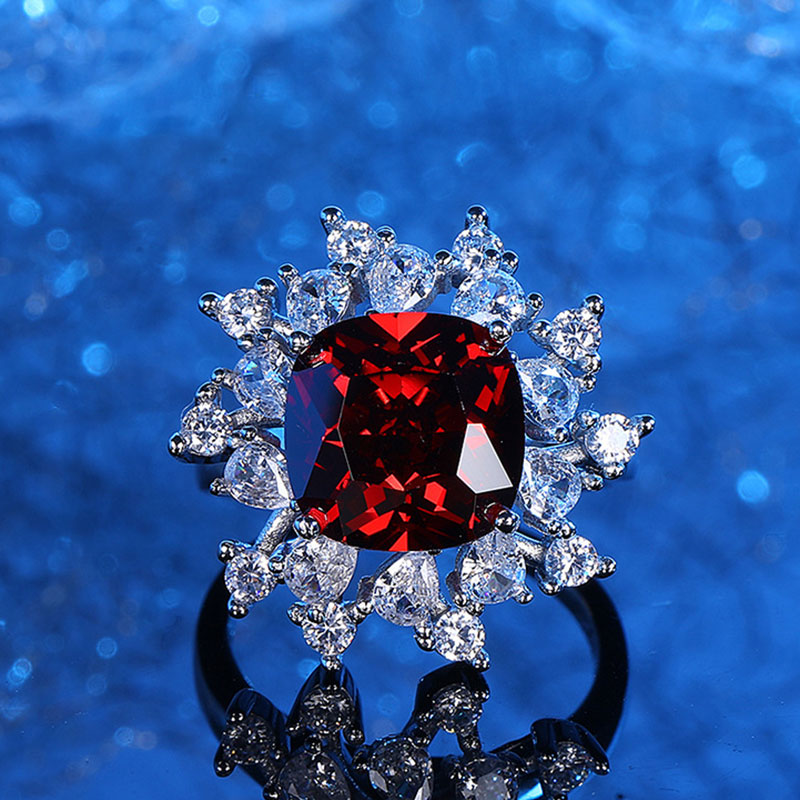 Oval Red Garnet & Diamond Halo Cocktail Ring