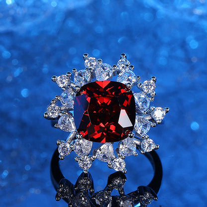 Oval Red Garnet & Diamond Halo Cocktail Ring