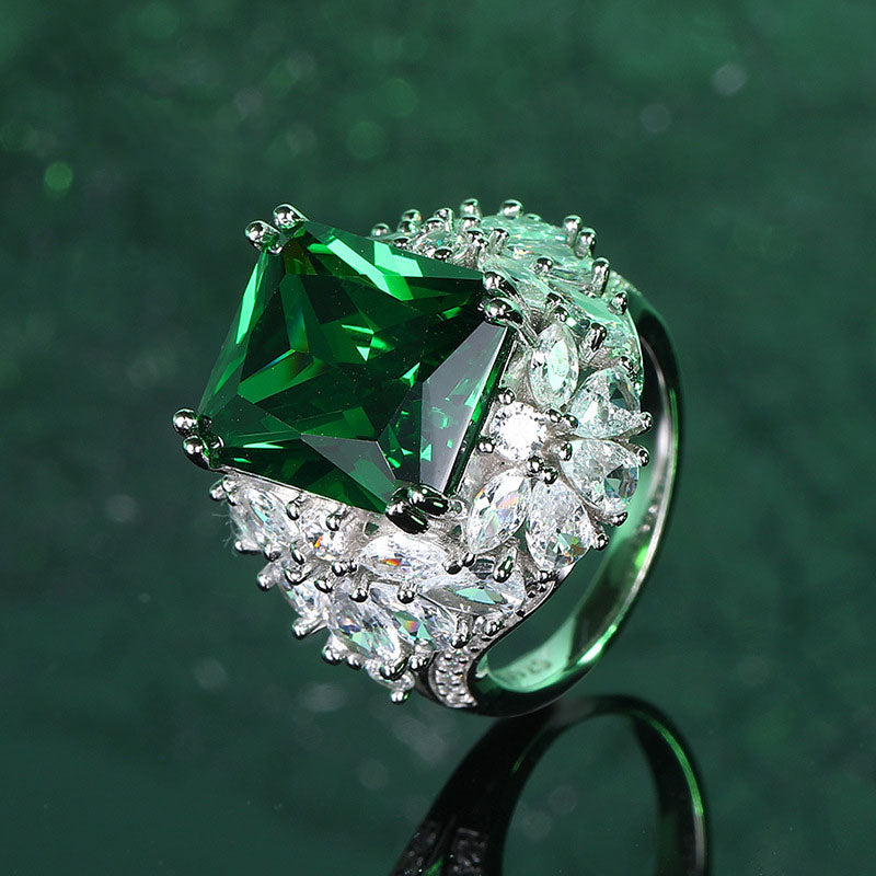 Sterling Green Leaf Ring with Cubic Zirconia