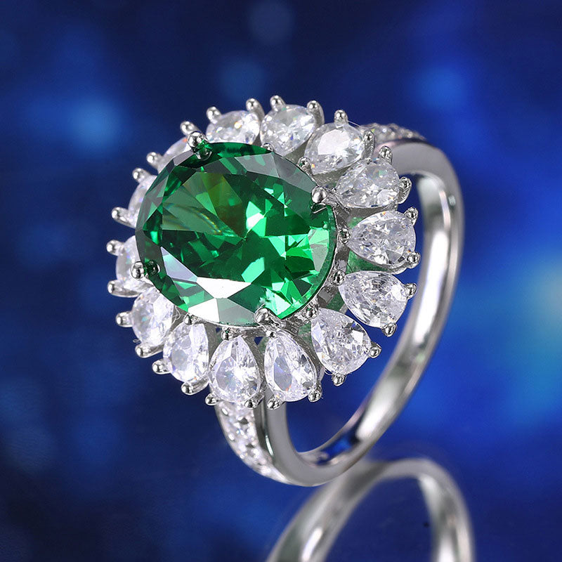 Green Diamond Halo Ring