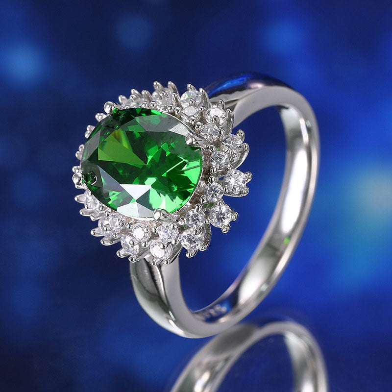 Green Diamond Vintage Halo Style Ring