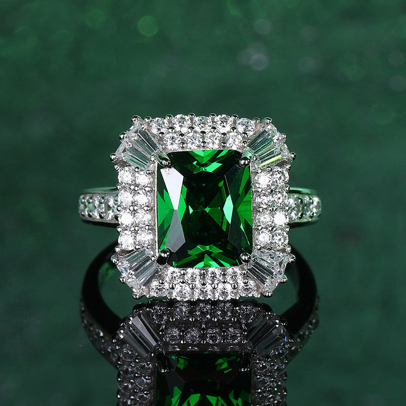 Radiant-Cut Green Diamond Halo Ring