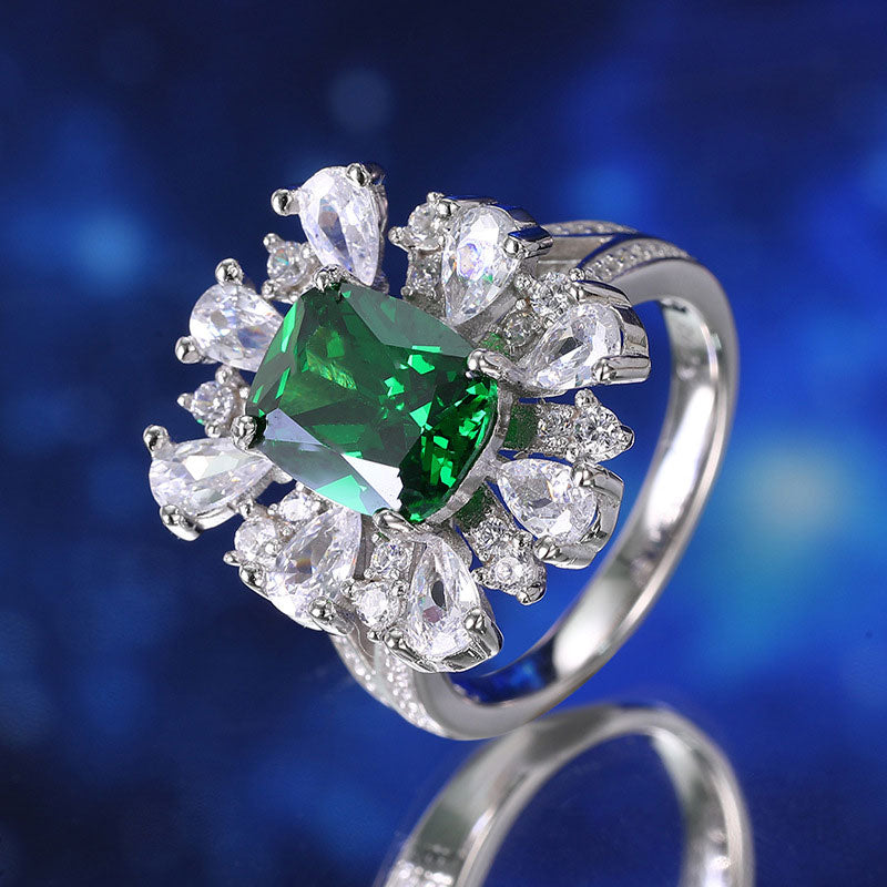 Sterling Silver Green Ring with Cubic Zirconia