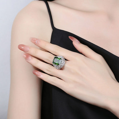 Sterling Green Leaf Ring with Cubic Zirconia