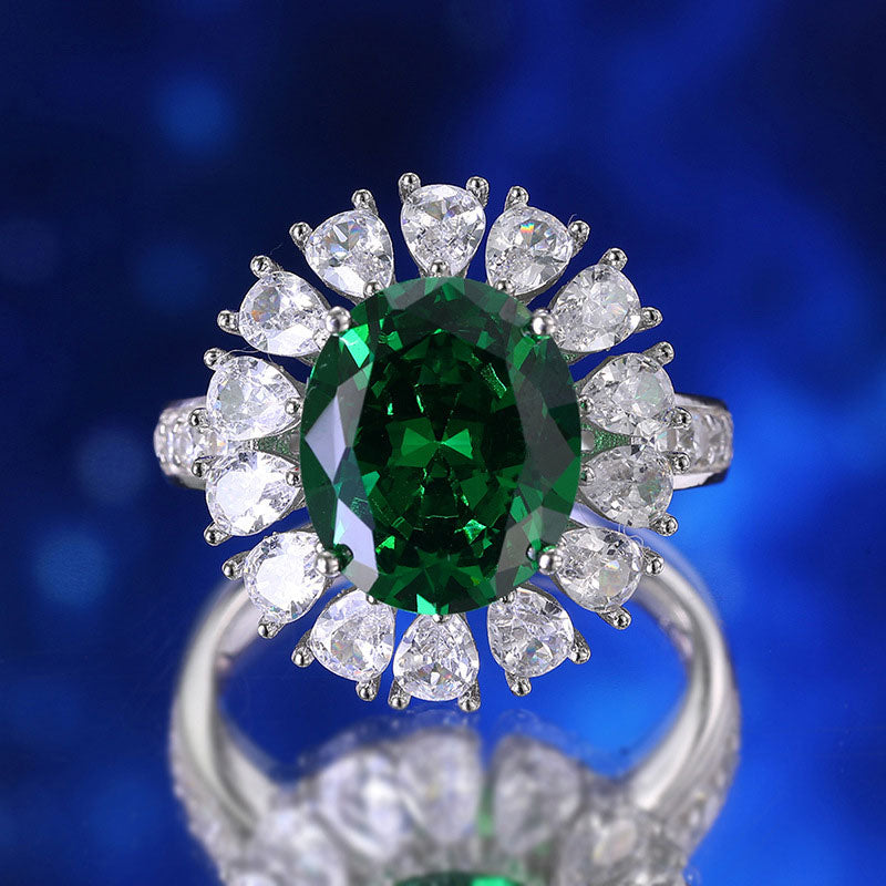 Green Diamond Halo Ring