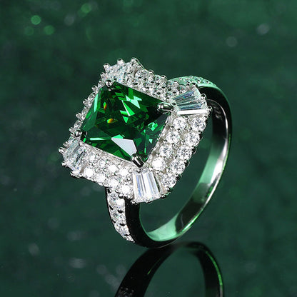 Radiant-Cut Green Diamond Halo Ring