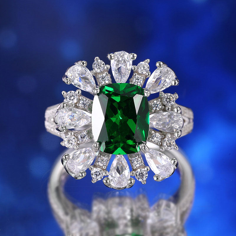 Sterling Silver Green Ring with Cubic Zirconia