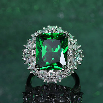 Sterling Green Leaf Ring with Cubic Zirconia