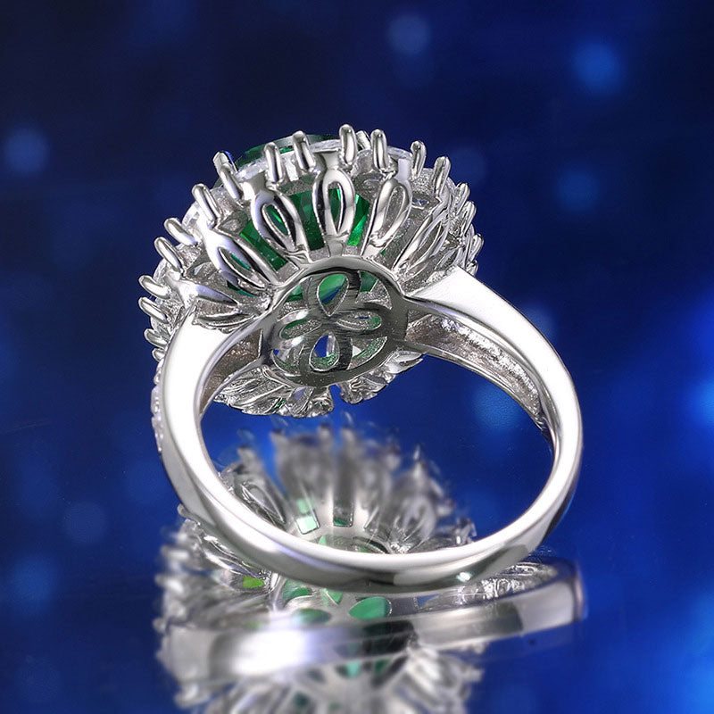 Green Diamond Halo Ring