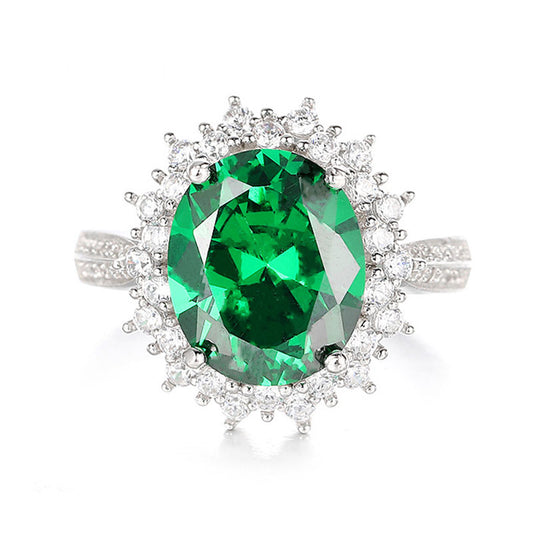 Sterling Silver Green CZ Diamond Ring