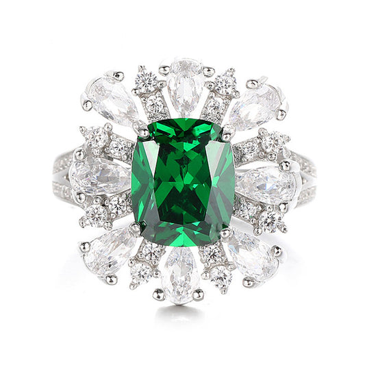 Sterling Silver Green Ring with Cubic Zirconia