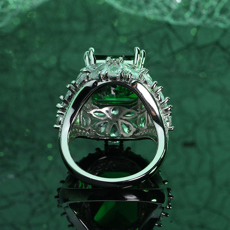 Sterling Green Leaf Ring with Cubic Zirconia